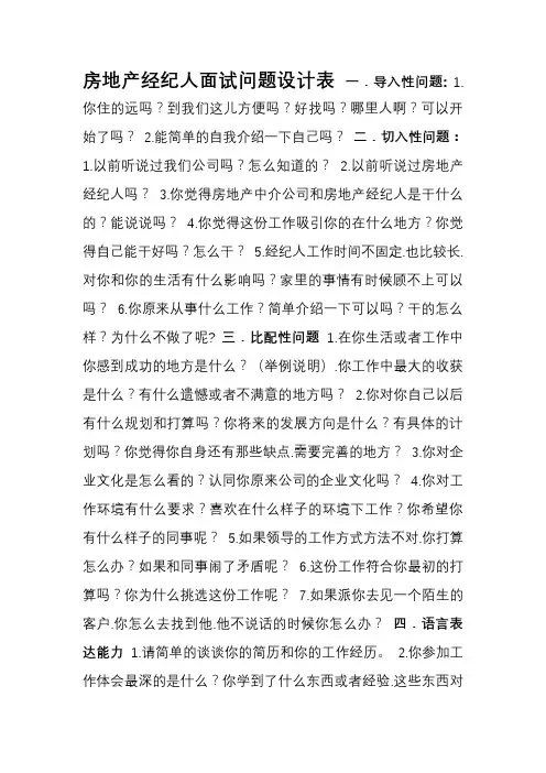 房地产经纪人面试问题设计表[001]