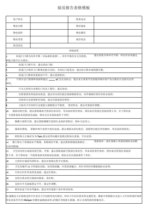 验房报告表格模板