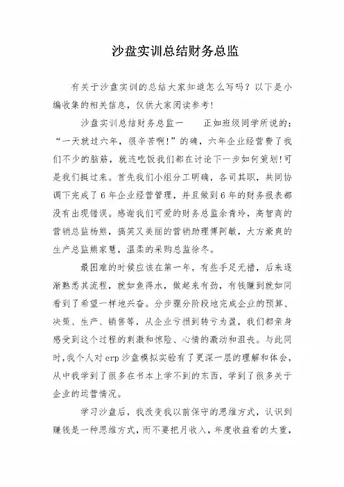 沙盘实训总结财务总监