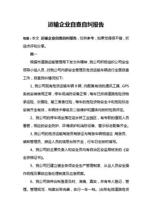 运输企业自查自纠报告