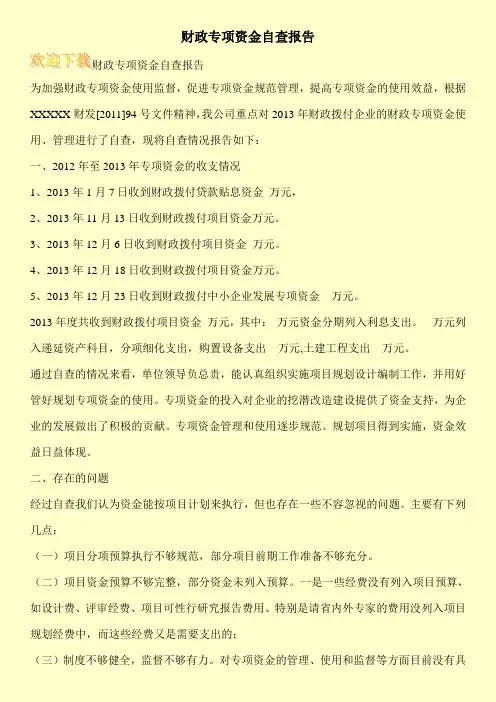 财政专项资金自查报告
