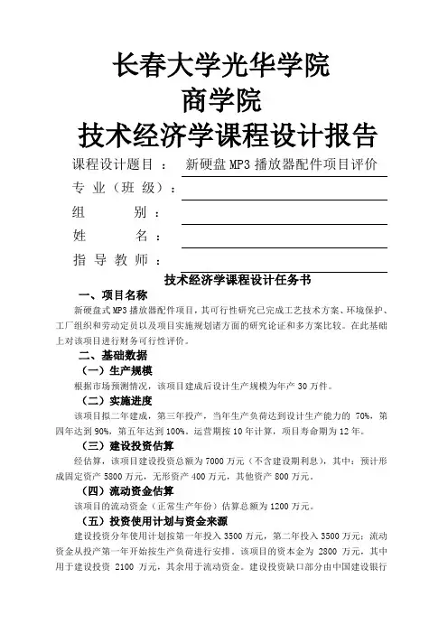 技术经济学课程设计报告