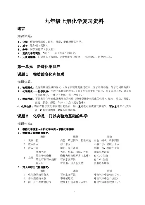 九年级上册化学复习资料