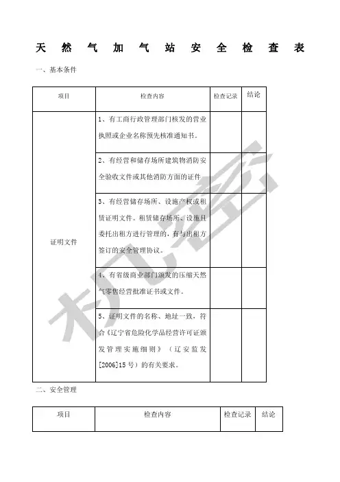 天然气加气站安全检查表