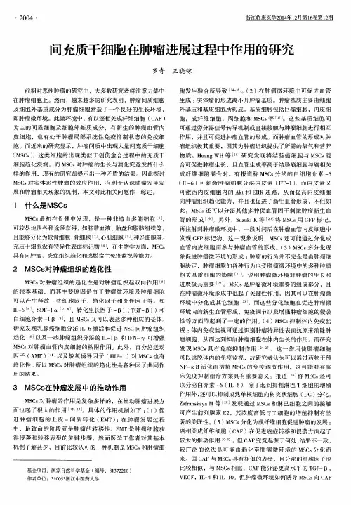 间充质干细胞在肿瘤进展过程中作用的研究