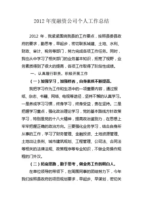 2012年融资公司个人工作总结