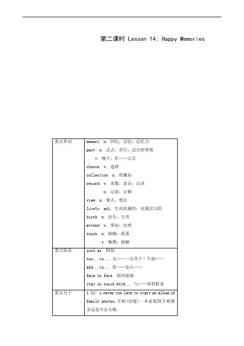 冀教版八年级上册unit 3 lesson 14 happy memories