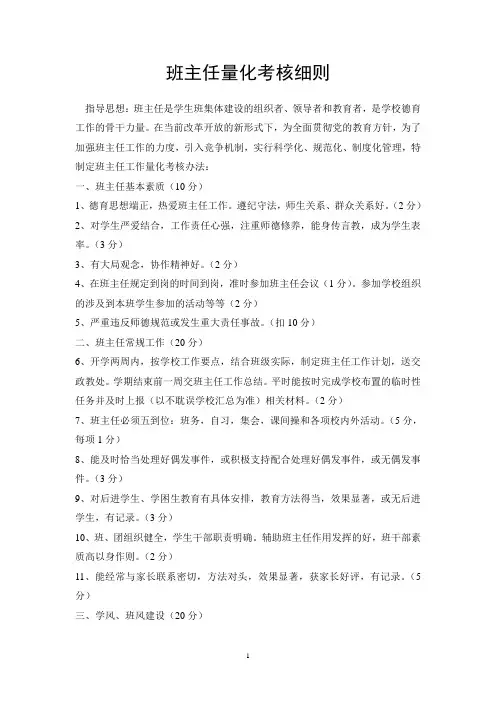 班主任量化考核细则 2