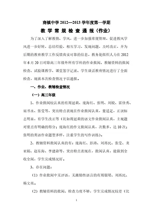 【免费下载】常规检查作业通报2