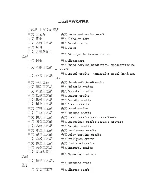 工艺品中英文对照表