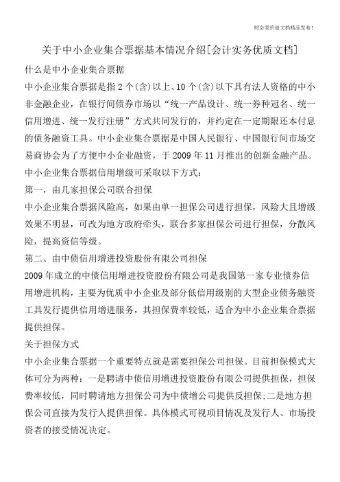 关于中小企业集合票据基本情况介绍[会计实务优质文档]
