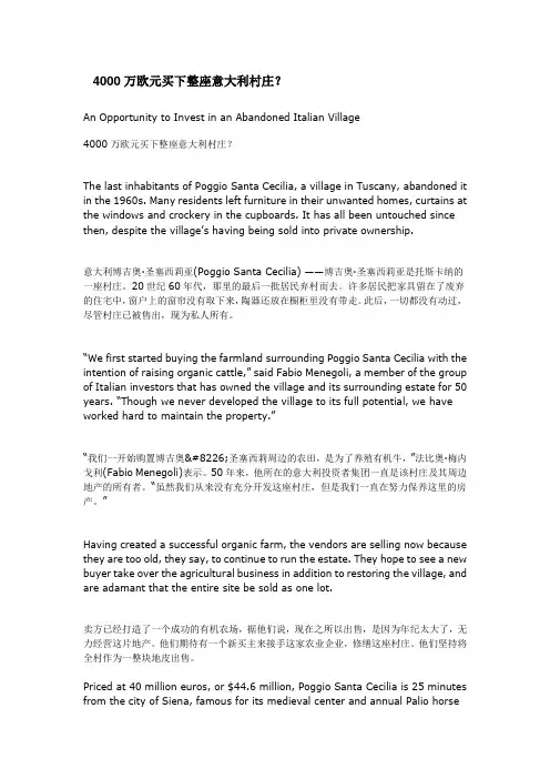 4000万欧元买下整座意大利村庄