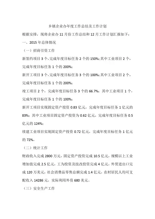 乡镇企业办年度工作总结及工作计划