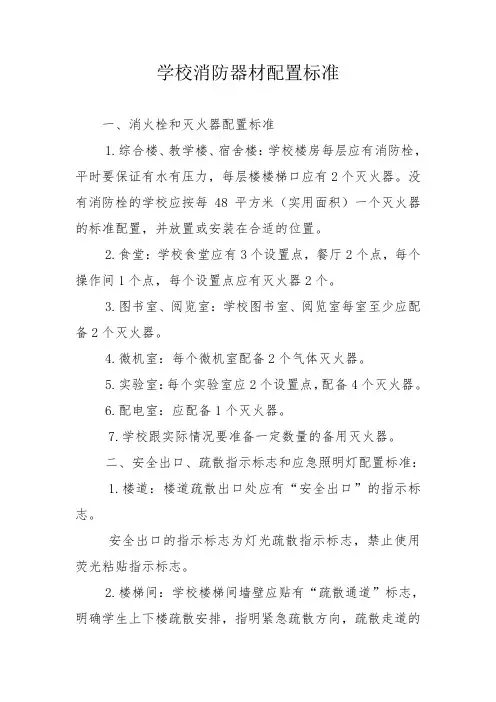 附1：学校消防器材配备标准