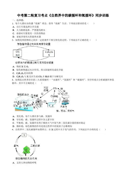 2019年安徽省中考化学第二轮复习考纲考点《自然界中的碳循环和氧循环》同步训练(word版有答案)