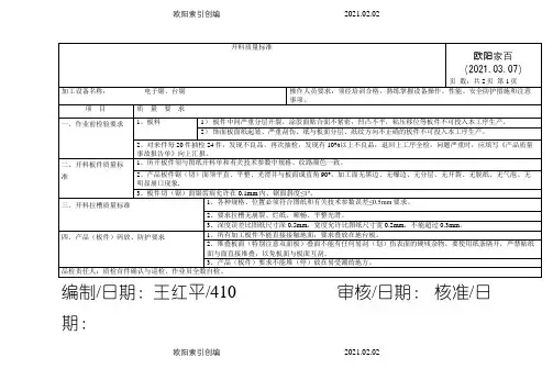 板式家具工序质量标准及检验规范之令狐采学创编