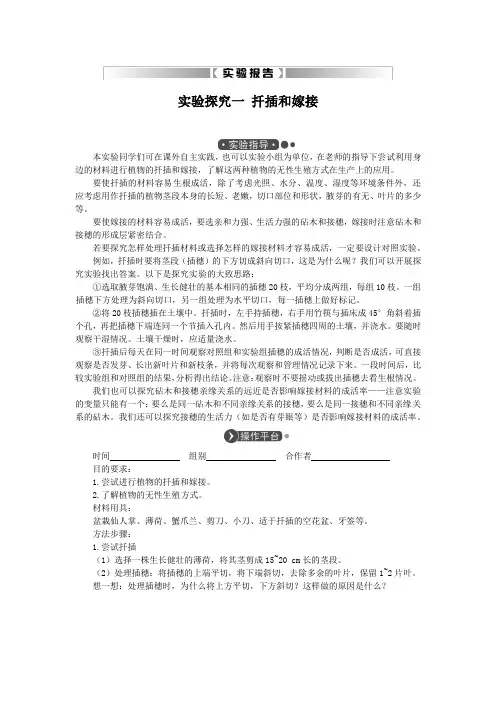 实验报告：一 扦插和嫁接(生物人教版八下)