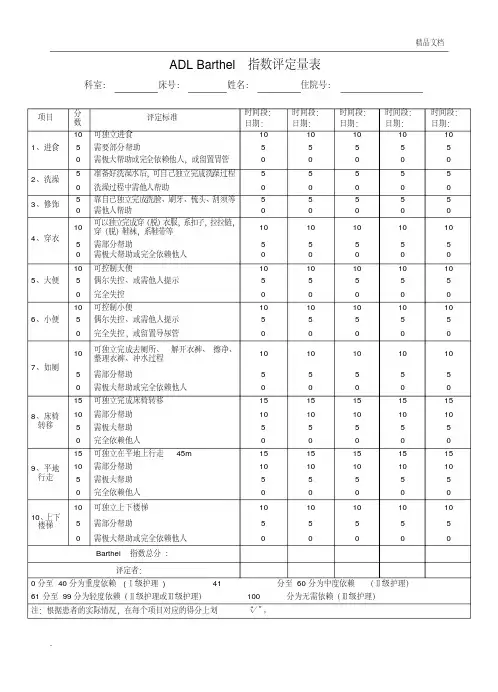 ADL改良Barthel指数评定量表