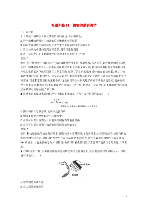 最新2019高考生物二轮复习 第六部分 动植物生命活动的调节 专题训练14 植物的激素调节