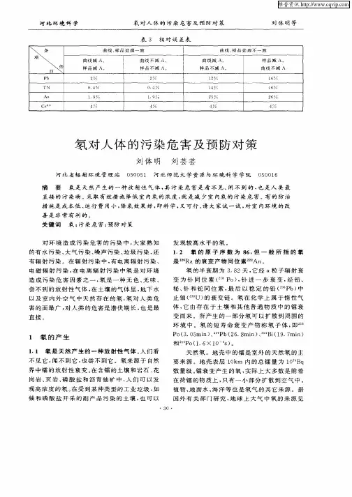 氡对人体的污染危害及预防对策