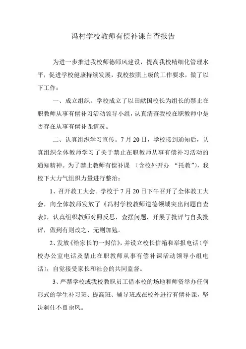 冯村学校教师有偿补课自查报告