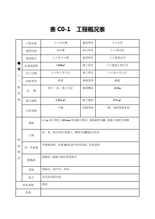 范例3-1  表C0-1 工程概况表