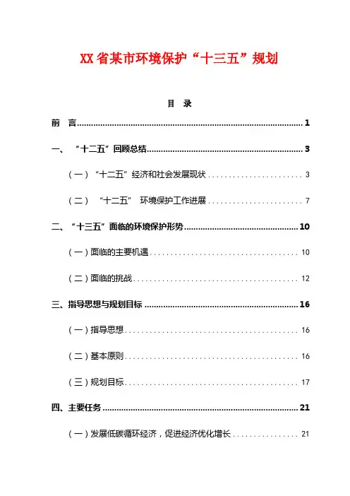 2016—2020年XX省某市环境保护“十三五”规划