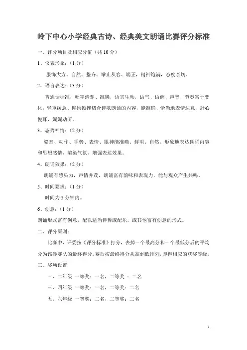 经典诗文诵读比赛评分标准