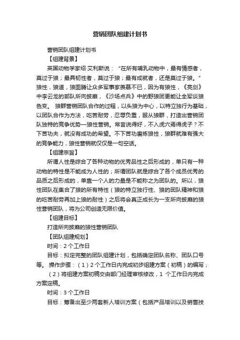 营销团队组建计划书