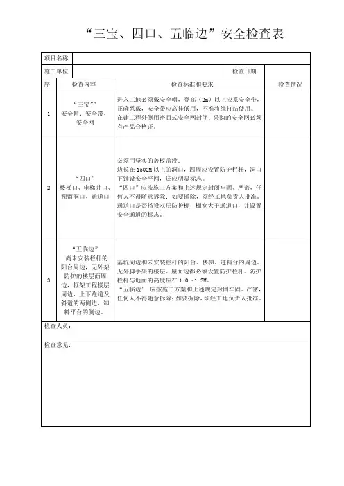 “三宝、四口、五临边”检查表