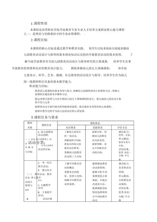 幼儿园活动设计与实施课程标准