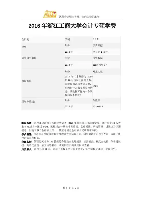 2016年浙江工商大学会计专硕学费