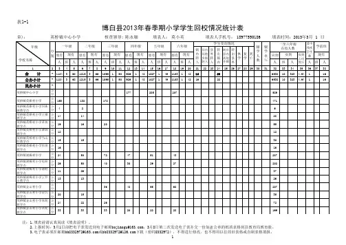 绿柏村小学2013年春小学开学情况统计表