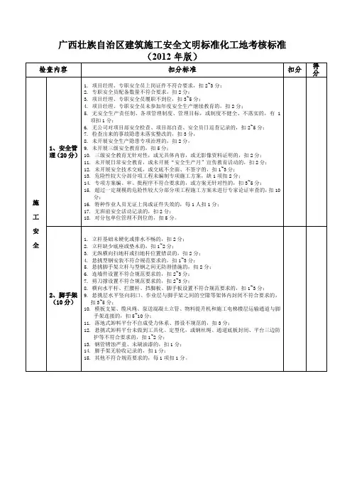 广西壮族自治区建筑施工安全文明标准化工地考核标准
