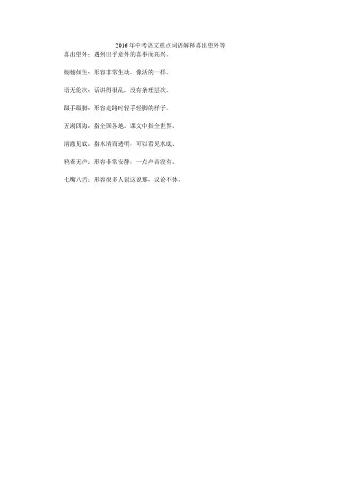 2016年中考语文重点词语解释喜出望外等