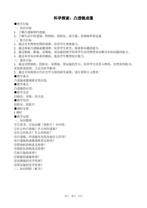 八年级物理科学探索：凸透镜成像沪科版.doc