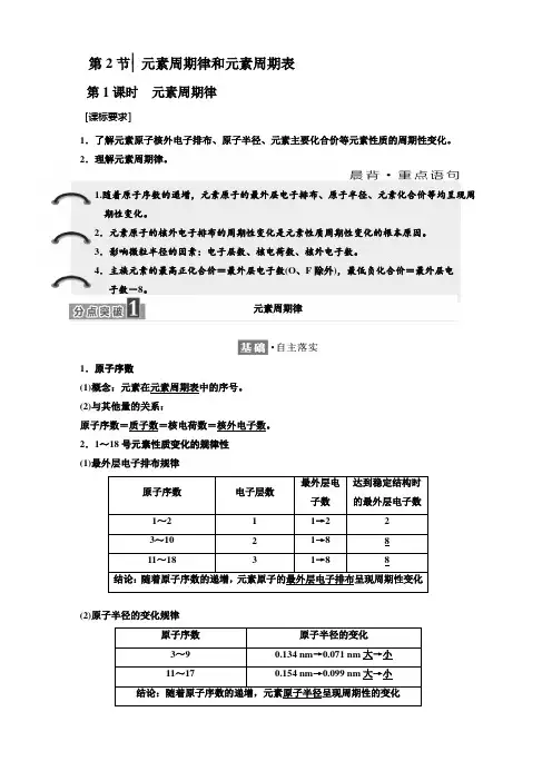 2018-2019学年化学同步鲁科版必修2学案：第1章第2节第1课时元素周期律含答案