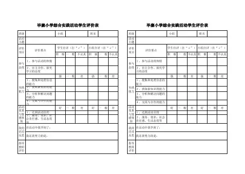 小学综合实践活动学生评价表