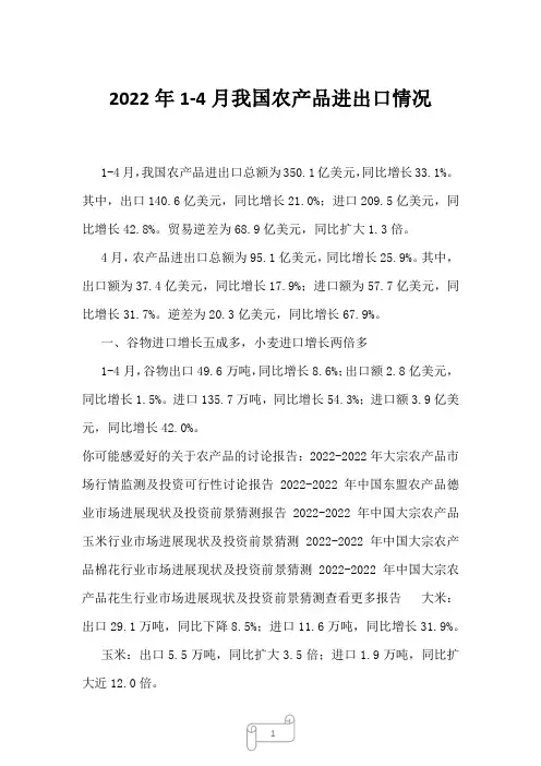 2023年1-4月我国农产品进出口情况