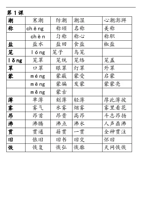人教版四年级上册语文生字组词