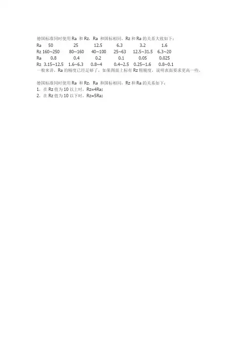 德标粗糙度Rz与Ra对照表