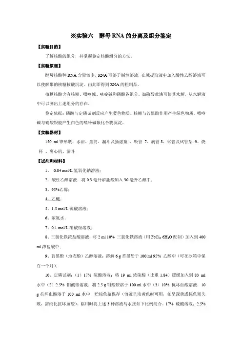 实验 酵母RNA的分离及组分鉴定