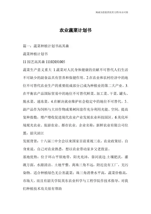 农业蔬菜计划书