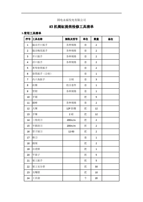 检修工具清单
