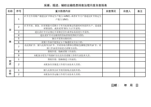 事故隐患排查治理部分重大隐患月度排查报表