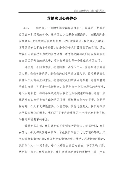 营销实训心得体会