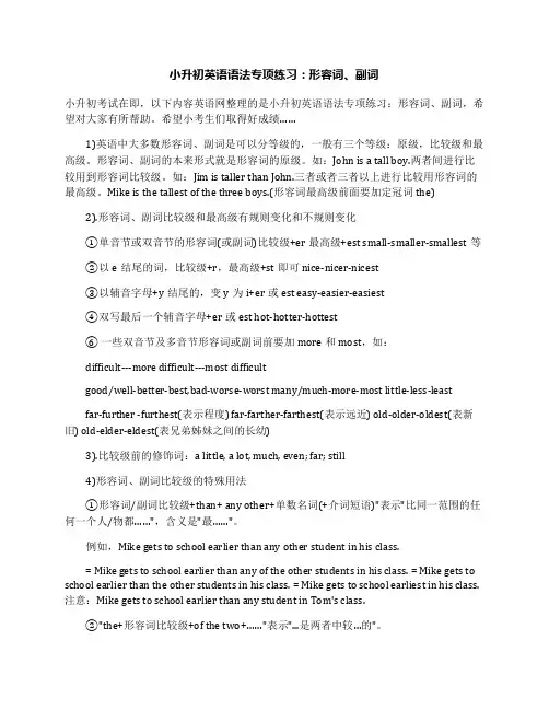 小升初英语语法专项练习：形容词、副词