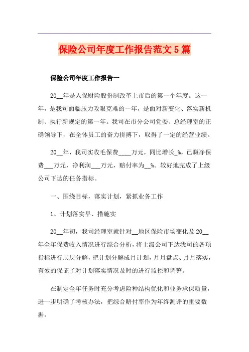 保险公司年度工作报告范文5篇