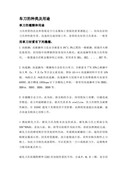 车刀的种类及用途解析