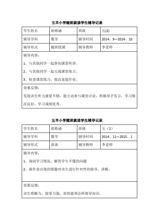 (完整版)随班就读学生辅导记录